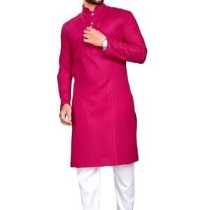 Mens' Cotton Straight Zari Lining Kurta (in, Alpha, XS, Rani)